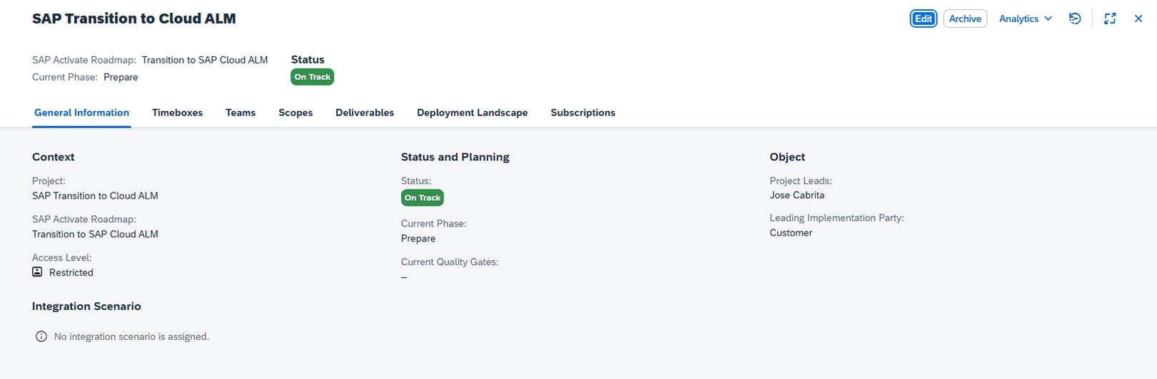 SAP Activate Roadmap for transition to SAP Cloud ALM